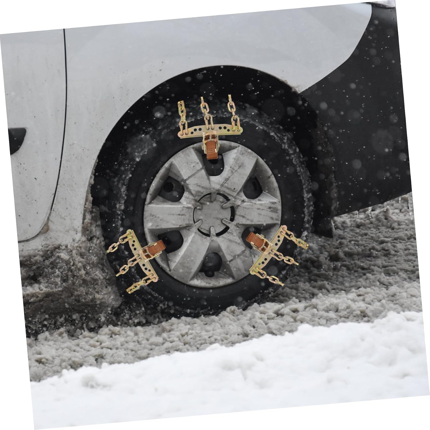 SOLUSTRE Car Tire Chain -skid Snow Chains for Cars and Suvs Easy Installation Enhanced Traction for Mud Snow and Roads and Strong Grip Single Unit