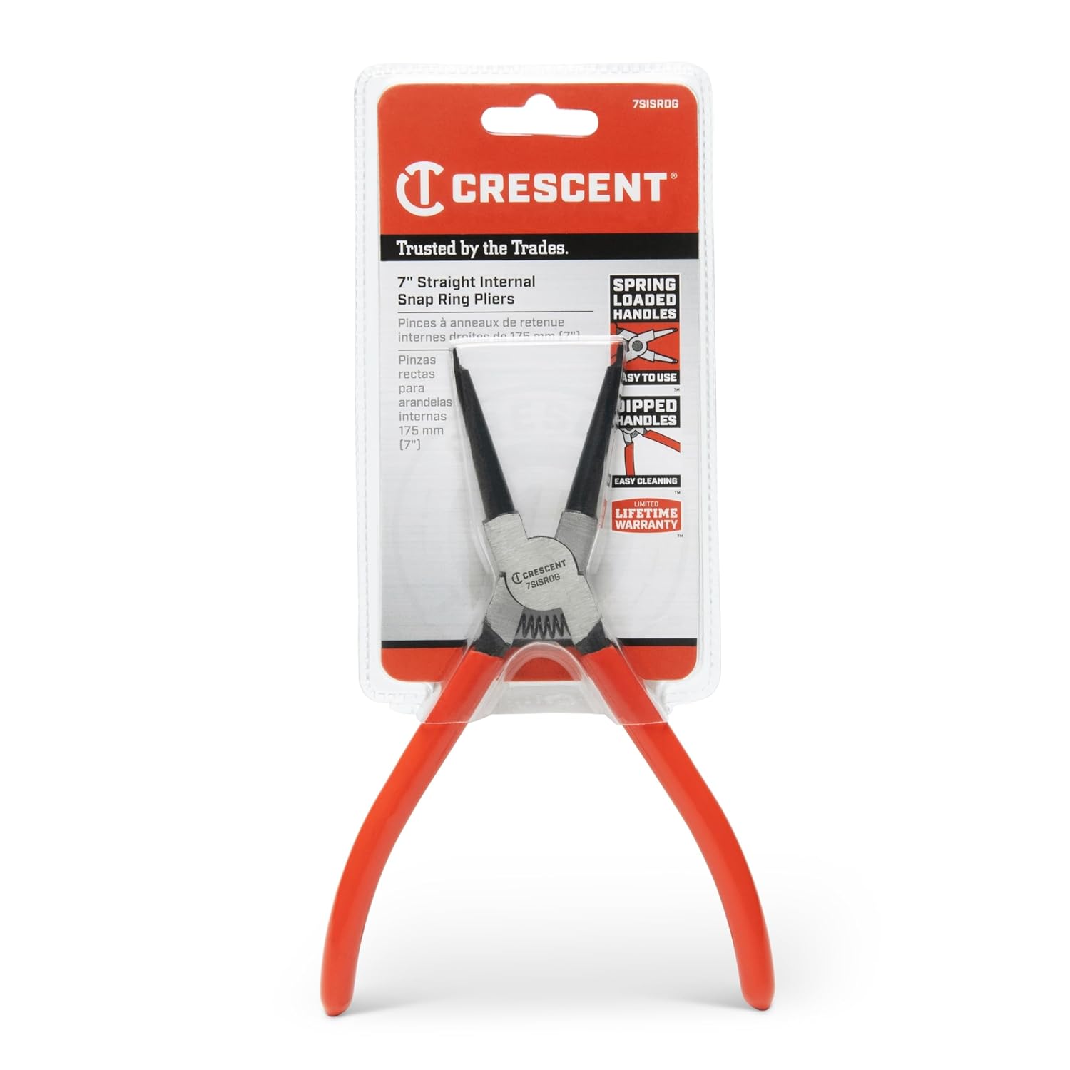 Crescent Straight Internal Snap Ring Pliers - Rings Installation & Removal Tool for Home Improvement, Repair & Mechanic Use - 7" - 7SISRDG