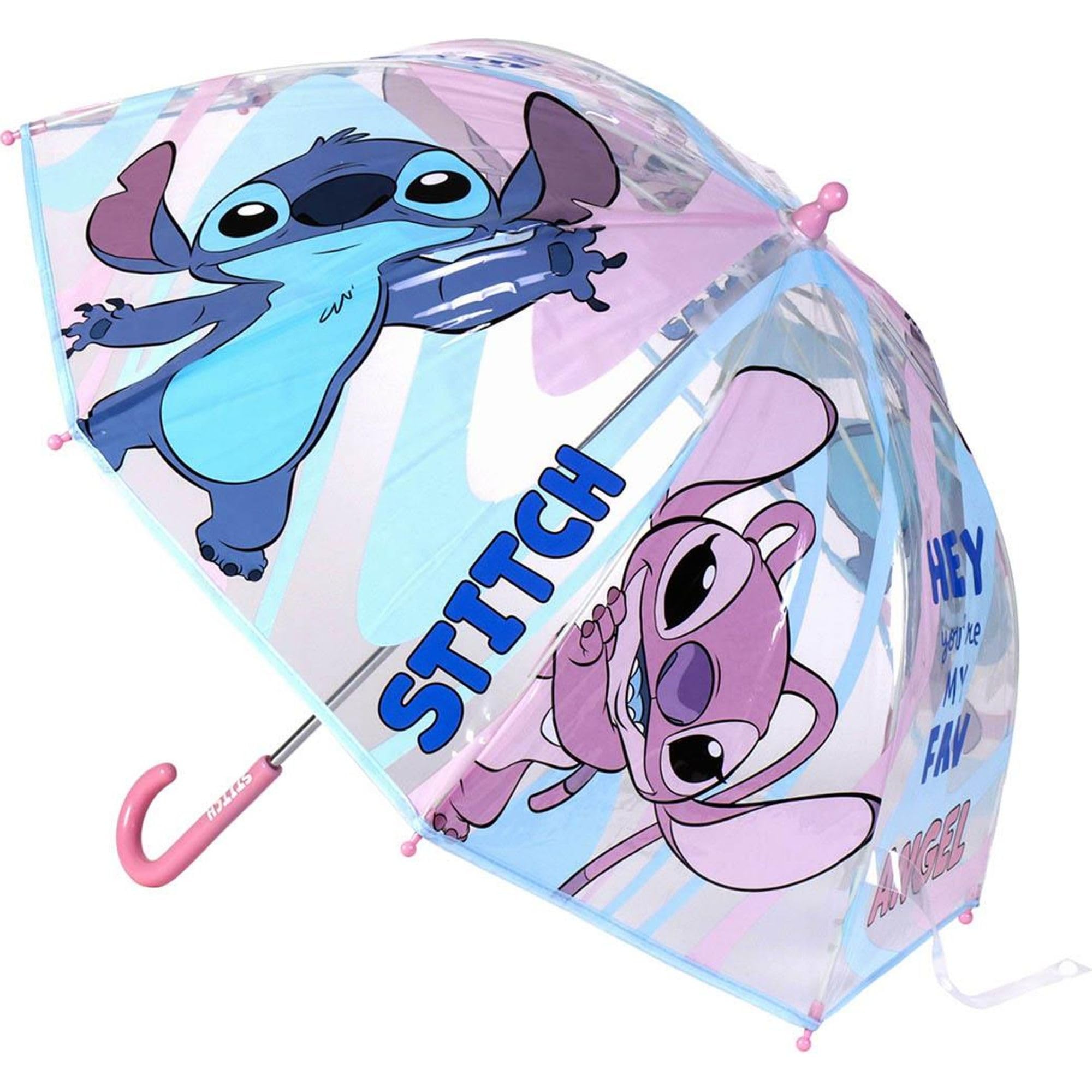 CERDÁ LIFE'S LITTLE MOMENTS Lilo & Stitch Bubble Umbrella - Stitch and Angel Printed Design - Manual Opening - Made of 100% POE with Fibreglass Frame - Original Product Designed in Spain