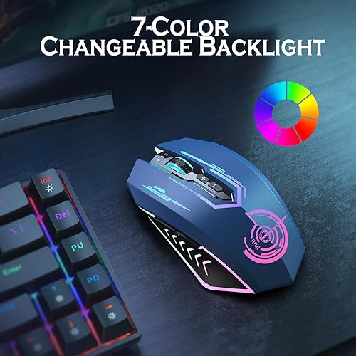 Miniatura 3 de UHURU Mouse para juegos, mouse inalámbrico para juegos con 7 botones, 7 colores LED intercambiables hasta 12000 DPI, mouse USB recargable para PC y