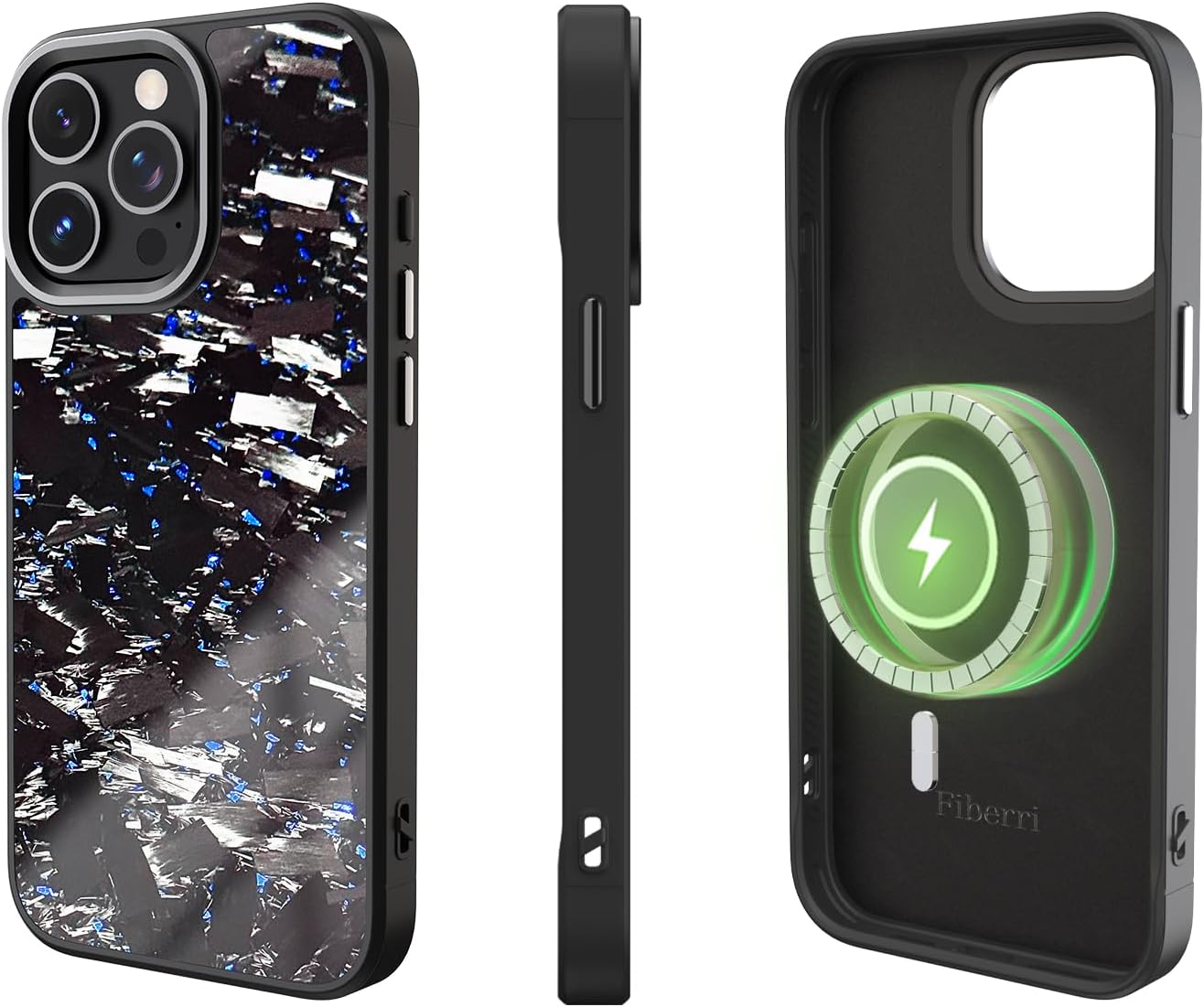 Genuine Forged Carbon Fiber Case for iPhone 15 Pro Max, Built-in Magnets, Compatible with MagSafe, Military Grade Drop Protection, Shockproof Phone Cover - Glossy Black