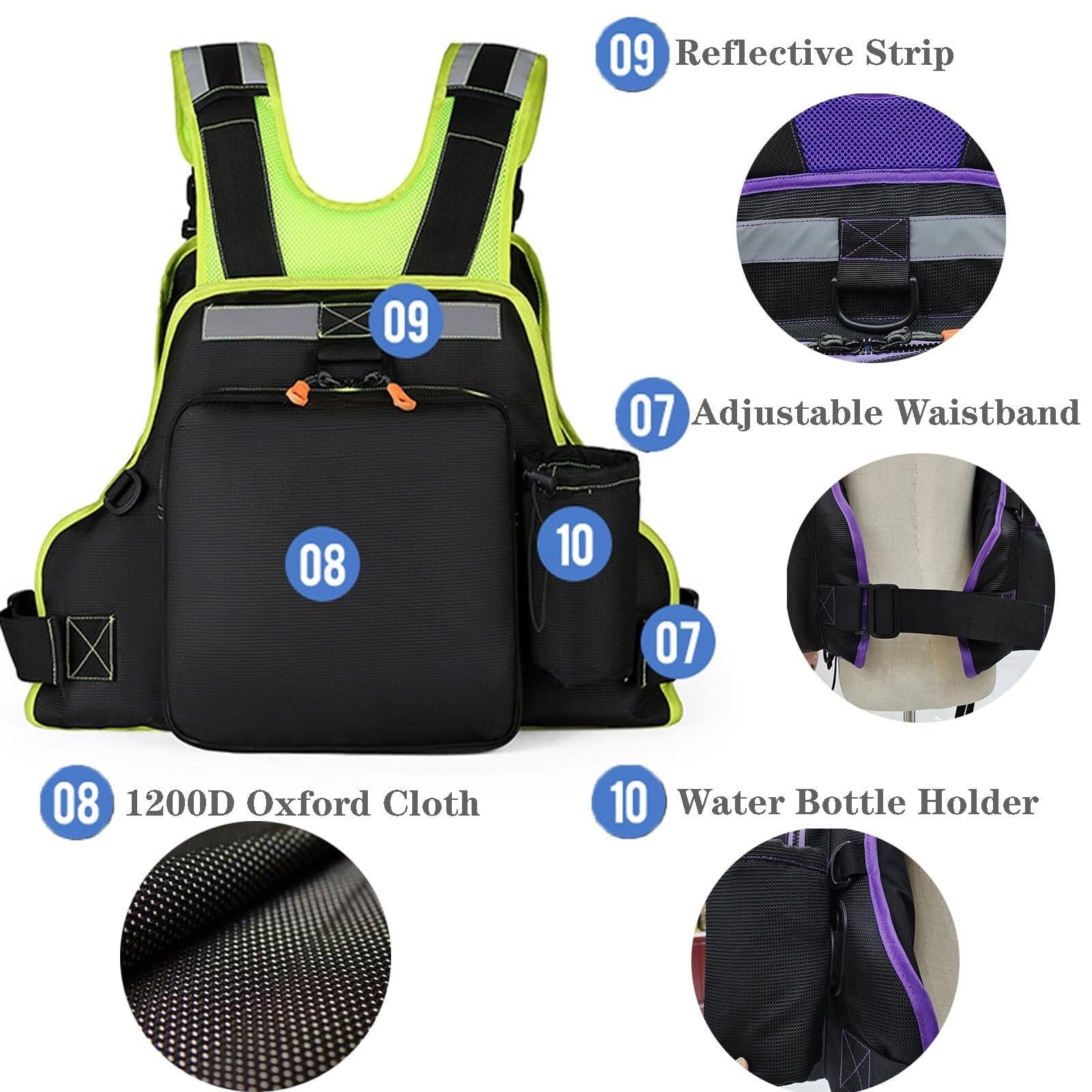 Kamizelka do Wędkarstwa Muchowego Unisex Regulowana Wysoka Pływalność Lekka Nylon Pianka EPE Odłączana Torba Uchwyt Na Butelkę Dla Pstrąga Paddleboardingu