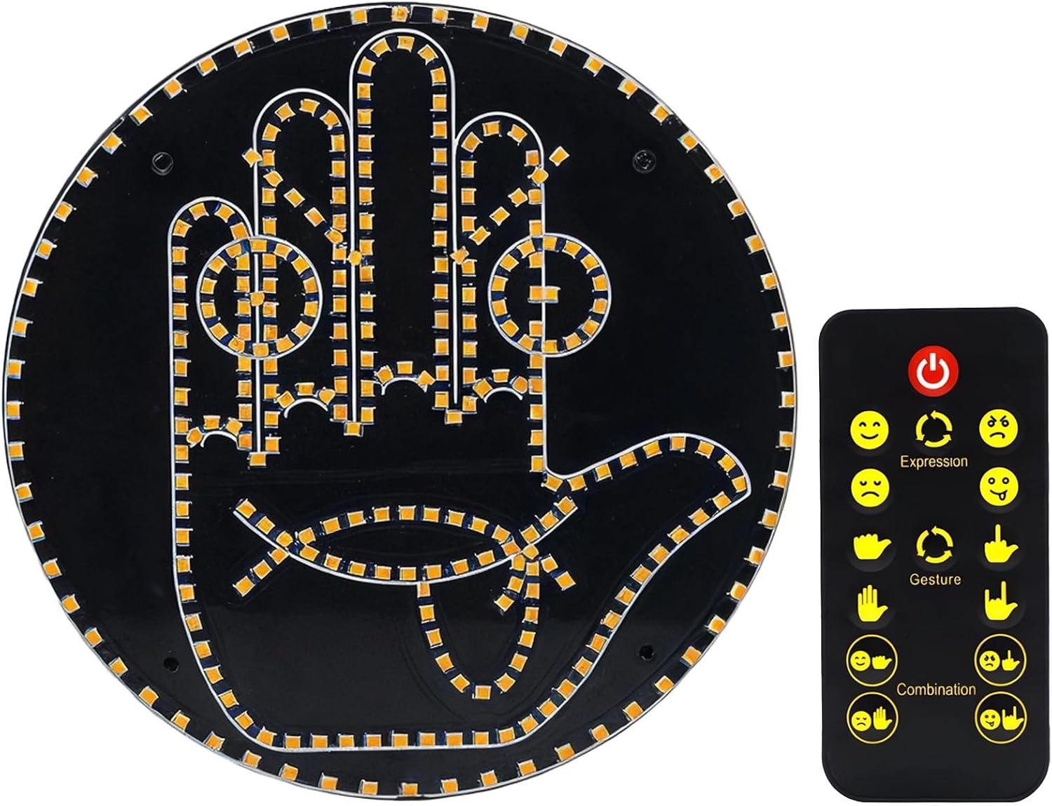 Led Hand Gesture Light for Cars, Remote-Controlled Car Emoticon Lamp, Yellow On Black, Effortless Installation for Safe Driving Fun