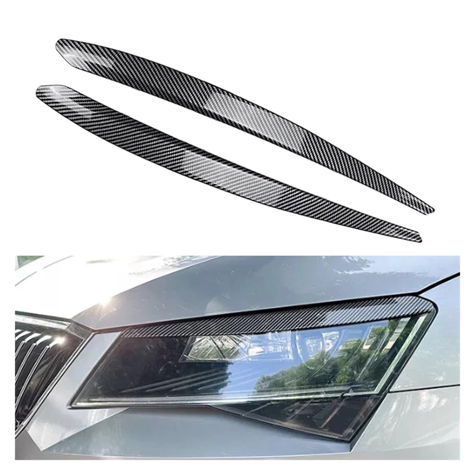 Naklejki na reflektory przednie, brwi, powieki, pasujące do Skody Superb B8 2015-2019 wykończenie oprawy brwi reflektorów(Carbon Fiber Pattern)