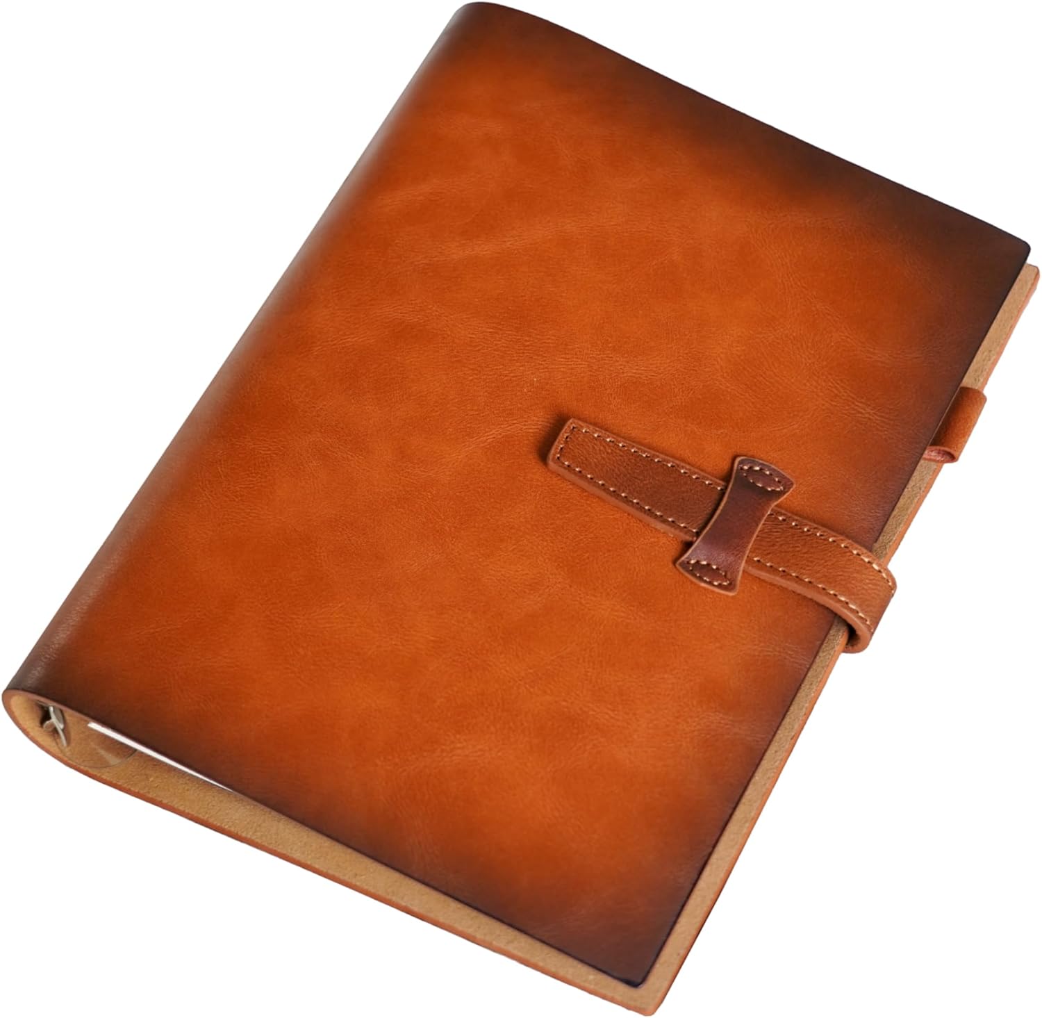 Refillable A5 Leather Binder Notebook, Reusable Leather Journal, Vintage Organizer with 6-Ring Metal Binder, 120 Pages Lined Paper & Pocket, for Writers Business Work Study College and Daily, Blue