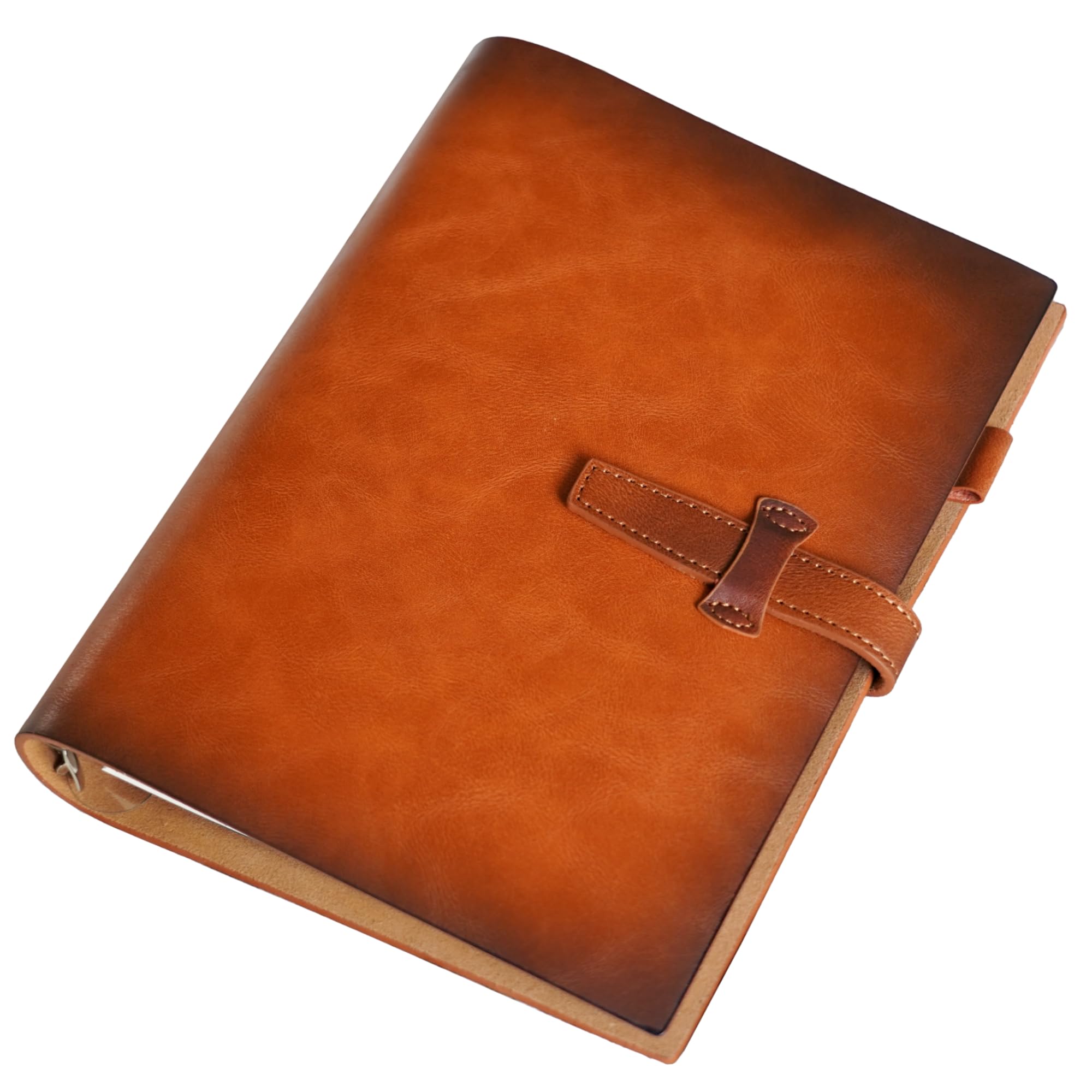 Refillable A5 Leather Binder Notebook, Reusable Leather Journal, Vintage Organizer with 6-Ring Binder, 120 Pages Lined Paper & Pocket, for Writers Business Work Study College and Daily, Light Brown