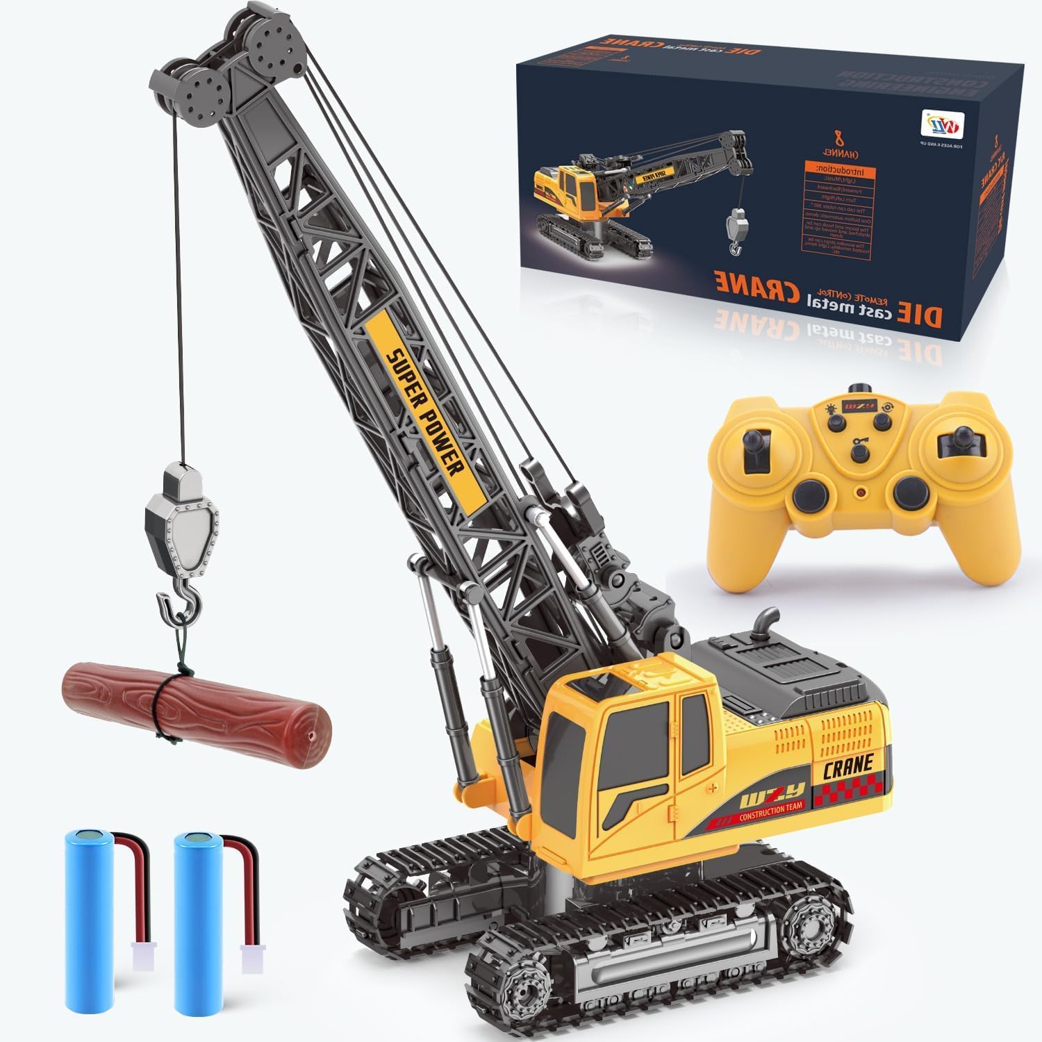 Jiakora Remote Control Crane Toy, 1:14 Scale RC Construction Vehicle with Metal Hook & 2 Batteries Included - Realistic Engineering Toy Truck, for Boys Girls 3 4 5 6 7 8 Years Old