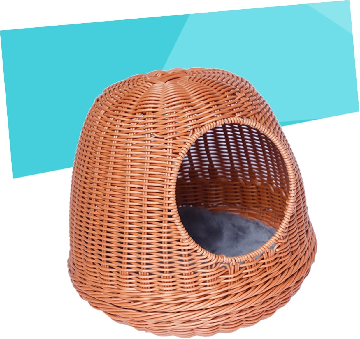 POPETPOP Pet Nest Round Dog and Cat Bed Summer Cooling Kennel Hand Made from and Breathable Pet Supplies Khaki