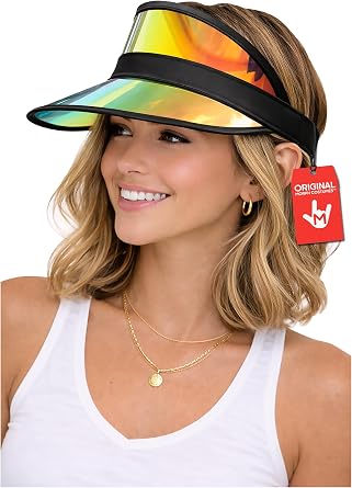 Nicky Bigs Novelties Clear Iridescent Colored Plastic Sun Visor Tennis Beach Vegas Dealer Golf Hat