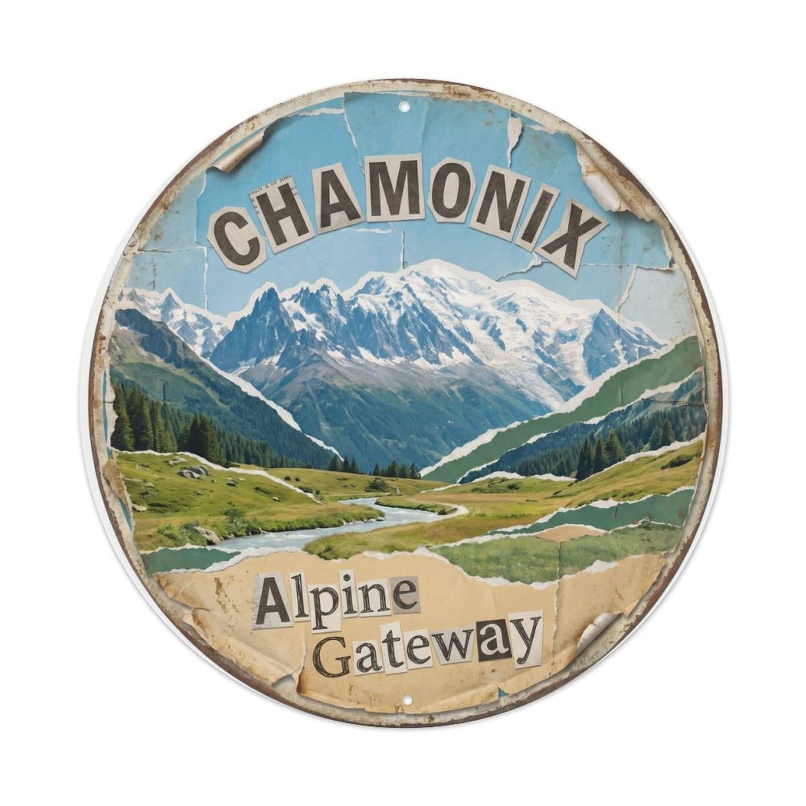 Vintage Travel Alpine Valley France Mountains Metal Tin Sign
