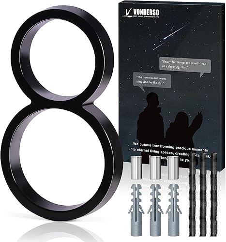 VONDERSO - Letrero de dirección flotante de 5 pulgadas, aleación de zinc de metal negro para patio, calle y buzón, números y letras modernos sólidos