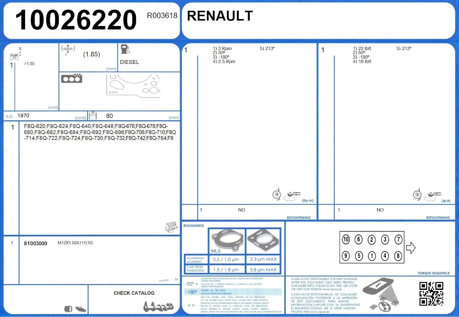 Ajusa 10026220 Gasket cylinder head