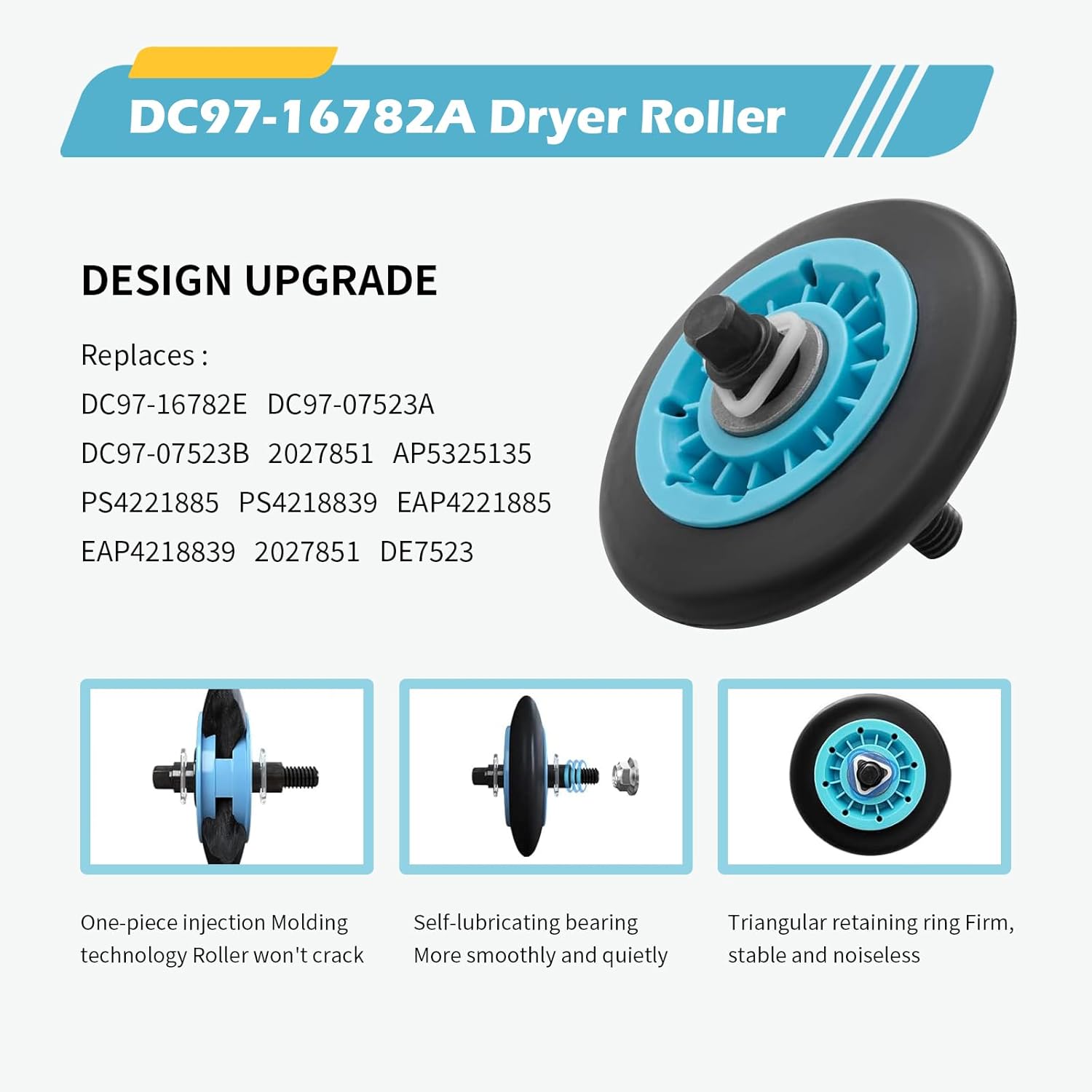 Dryer Repair Kit, Upgraded Roller & Belt Compatible with Samsung Dryer Parts DC97-16782A Dryer Roller, DC93-00634A Idler Pulley, 6602-001655 Belt