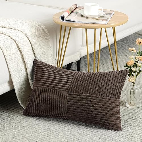 Fancy Homi Fundas de almohada decorativas lumbares de color marrón oscuro de 12 x 20 pulgadas para sala de estar, sofá cama, estilo rústico,