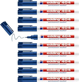 edding 404 Permanentmarker - blau - 10 Stifte - feine Rundspitze 0,75 mm - wasserfest, schnell-trocknend - wischfest - für Karton, Kunststoff, Holz, Metall, Glas