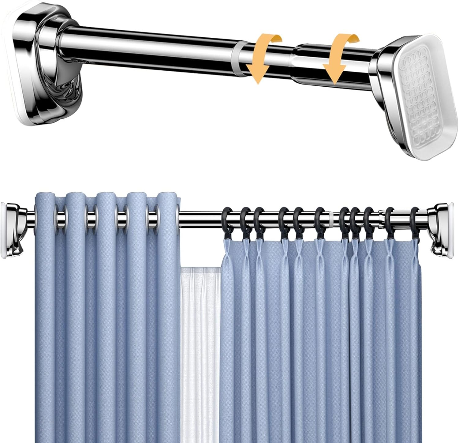 Tension Shower Curtain Rod, 40 50 70 110 160 210 260 310 360 410cm Stainless Steel Anti-Slip Adjustable Curtain Rods Bathroom Rod, No Drilling, for Bathroom, Closet, Window, Room Divider(Black,410-500