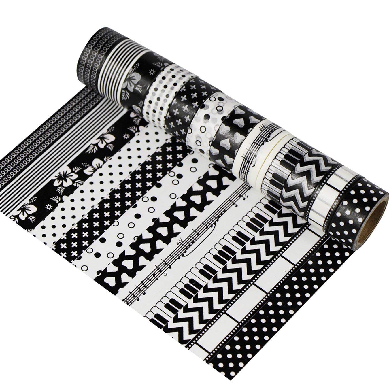 12pcs Decorative Washi Tape Masking Tape Adhesive Scrapbooking DIY Craft Gift (Black)