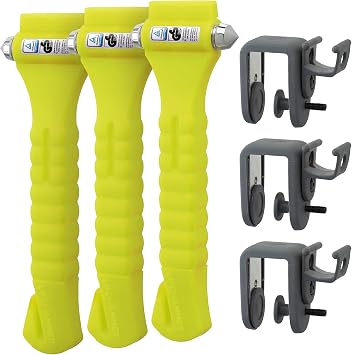 Lifehammer Brand Car Safety Hammer, The Original Emergency Auto Escape and Rescue Tool with Seatbelt Cutter, Made in The Netherlands, Glow Yellow Pack of 3