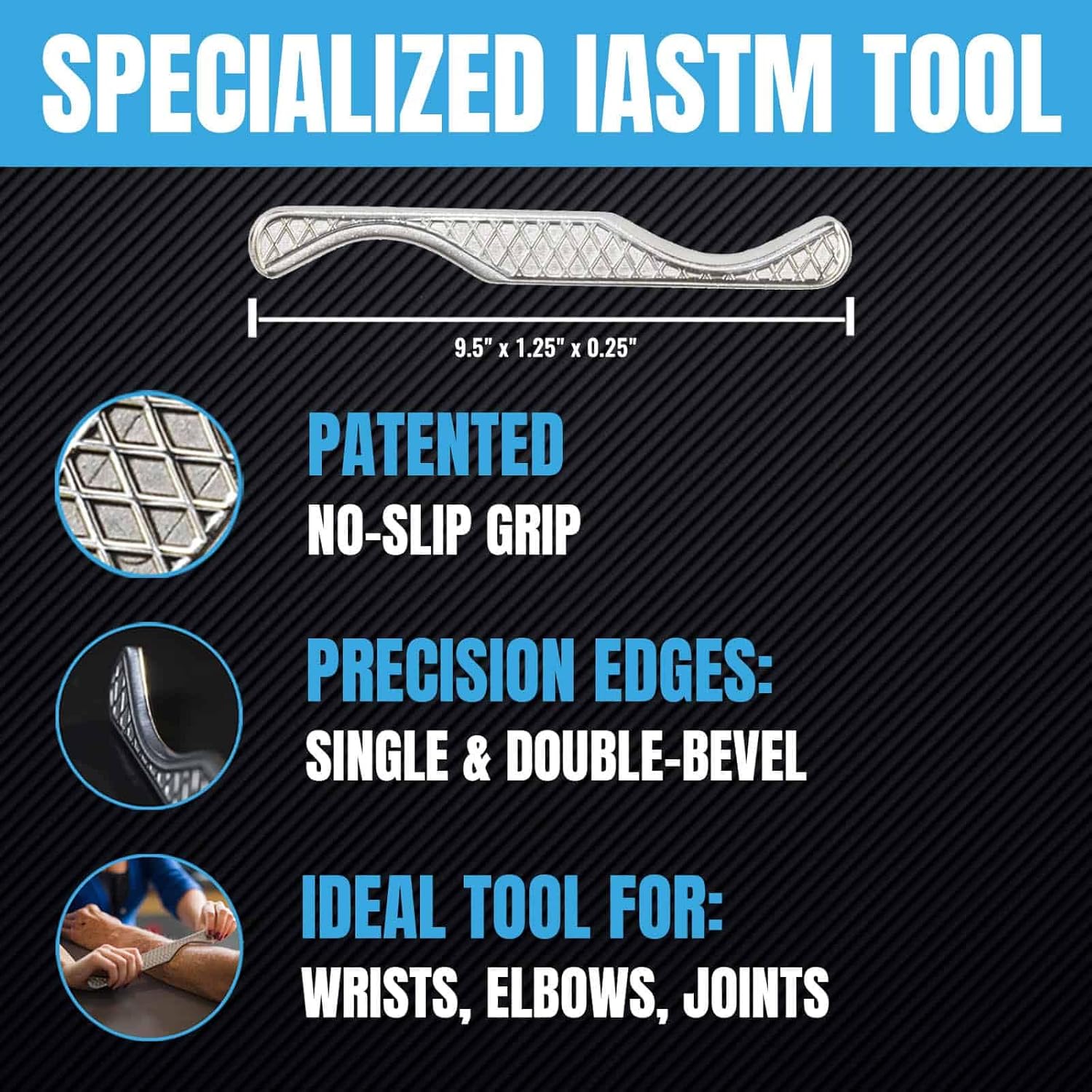 HawkGrips, HG6 Large Multi-Curve Massage Therapy Tool, IASTM with Massage Fragrance-Free Emollient 8oz, Stainless Steel for Elbows, Calf Areas, Knees, Ankles and Feet of Larger Patients/Athletes