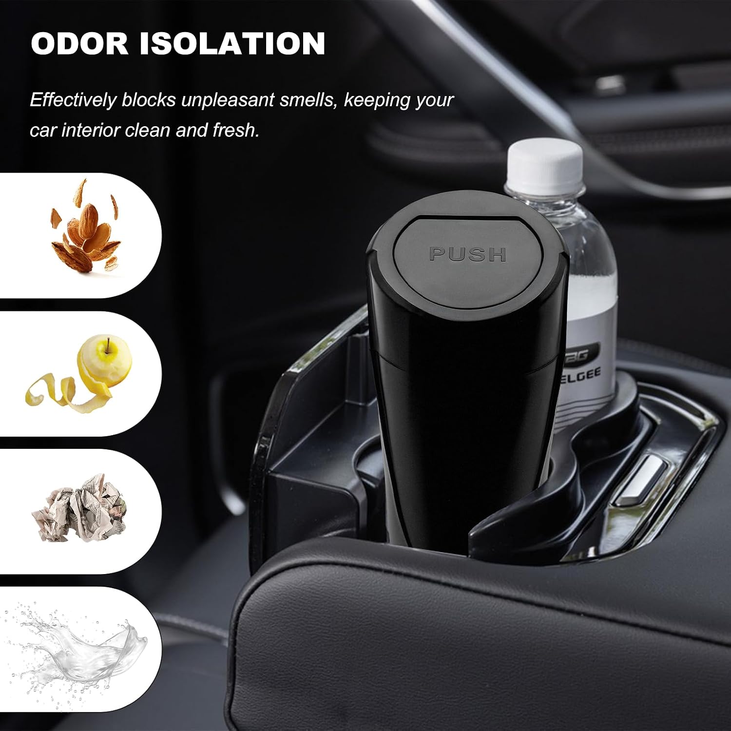 Car Trash Can with Lid, Mini Portable Auto Cup Holder Garbage Bin Leakproof Trash Organizer, Universal Multipurpose Storage Container Garbage Organizer for Car Home Office (Black)