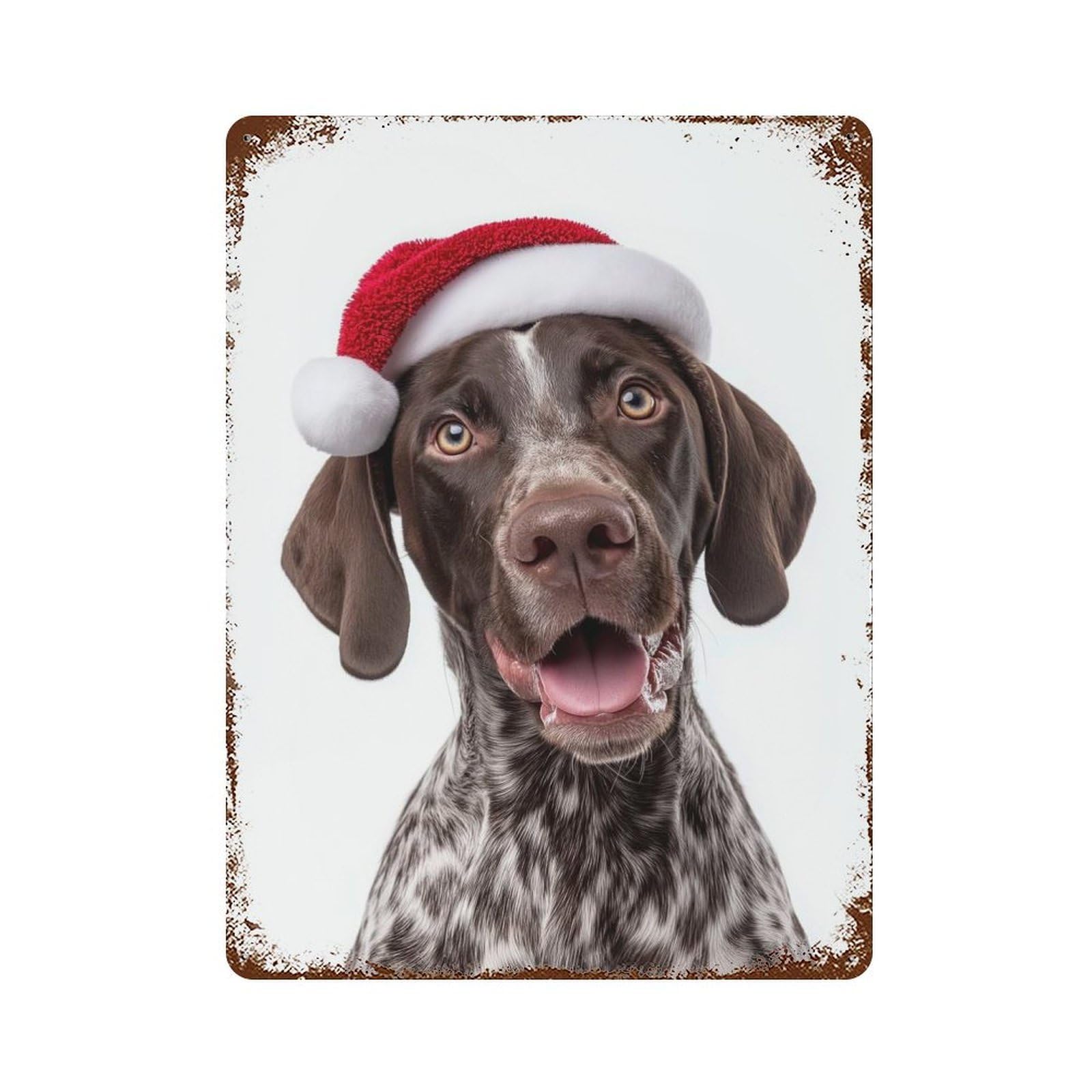 German Shorthaired Pointer Dog with Santa Hat Vintage Rust Metal Sign 15.7"x11.8", for Basement, Hobby Room And Garage Decor, Farmhouse Wall Decor