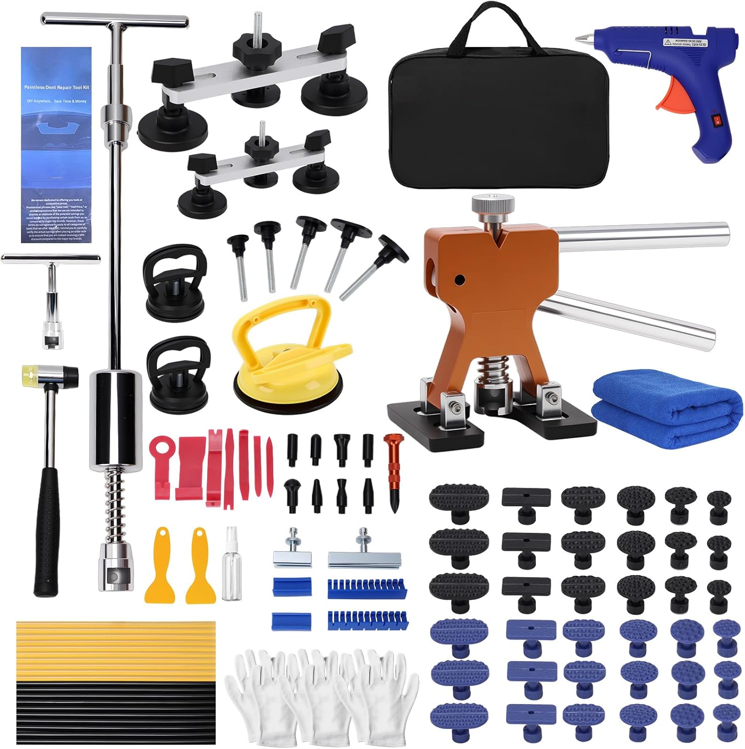 139pcs Dent Puller Kit, Paintless Dent Removal Kit for Dent Repair, Car Dent Repair Kit with Golden Lifter, Bridge Puller, Slide Hammer T-Bar, Car Dent Puller for Car Refrigerator Door Ding Repair