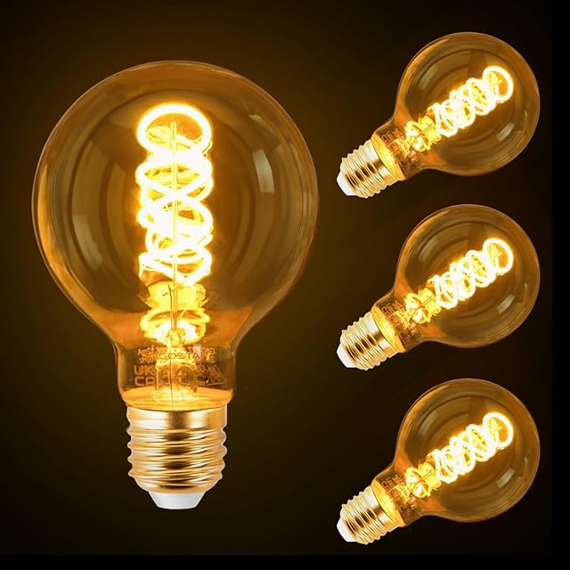 Aigostar E27 Vintage Light Bulbs, 4W Edison Screw Bulb E27 LED Bulb, Spiral Filament Light Bulbs, G80 Decorative Light Bulbs, E27 Screw Base Warm White 1800K, 40W Equivalent, Pack of 3