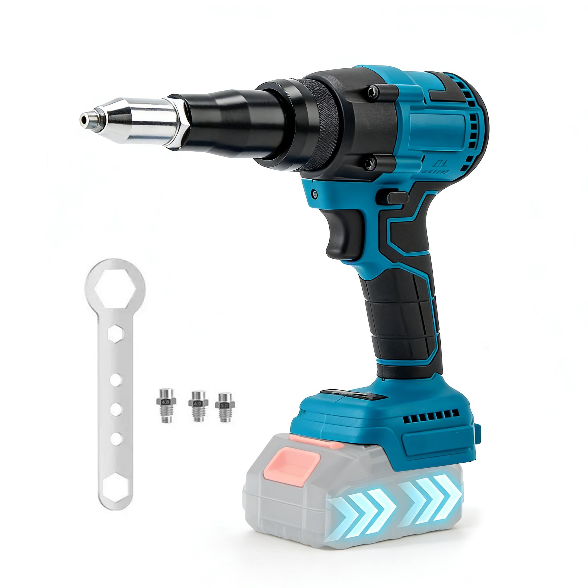 Remachadora a Batería Sin Cable 18V 20000N,Compatible con Baterías Makita 18V Serie BL, para Remaches Ciegos 2.4-4.8mm, Incluye 3 Mandriles para Aluminio y Acero Inoxidable (Sin Batería ni Cargador)
