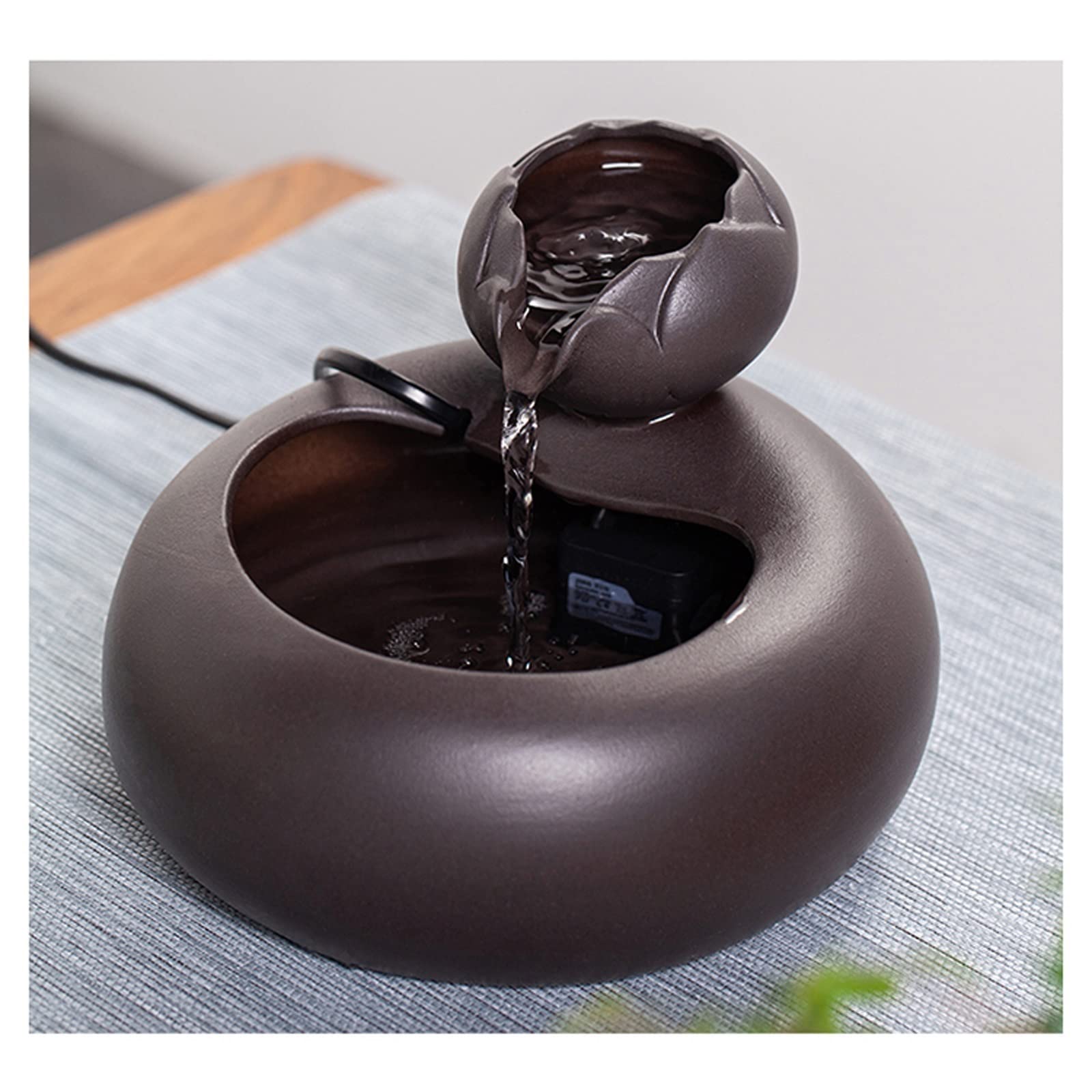 Fuente Decorativa de jardín, Fuente de Agua con Cascada, de cerámica, con Bomba de Agua, Feng Shui Zen, decoración para salón, Dormitorio, Oficina, 19,5 x 19,5 x 15 cm