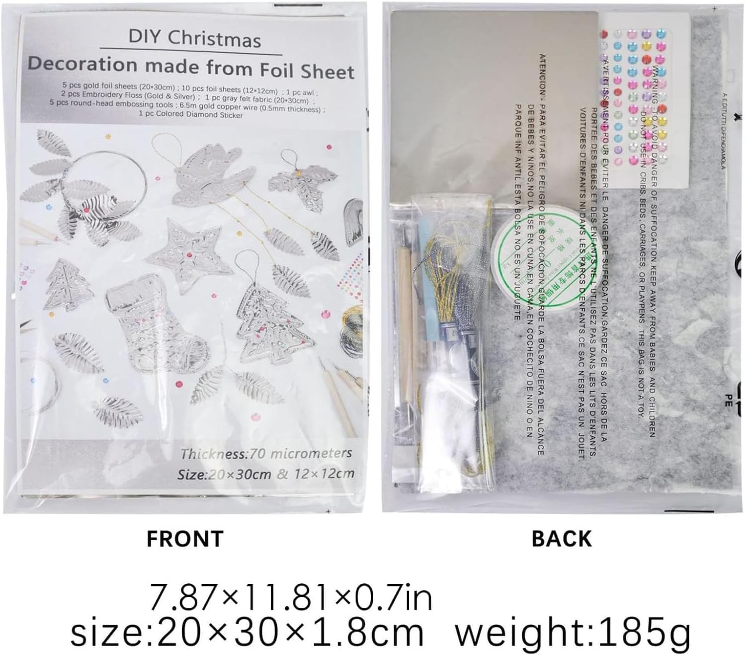 Metal Embossing Art Kit, Premium Foil Paper Craft Set, Decorative Metal Sheet Embossing Tools, Artwork Making Kit, Silver Shiny Crafting Accessory for Crafts Art Painting Projects (2pcs)