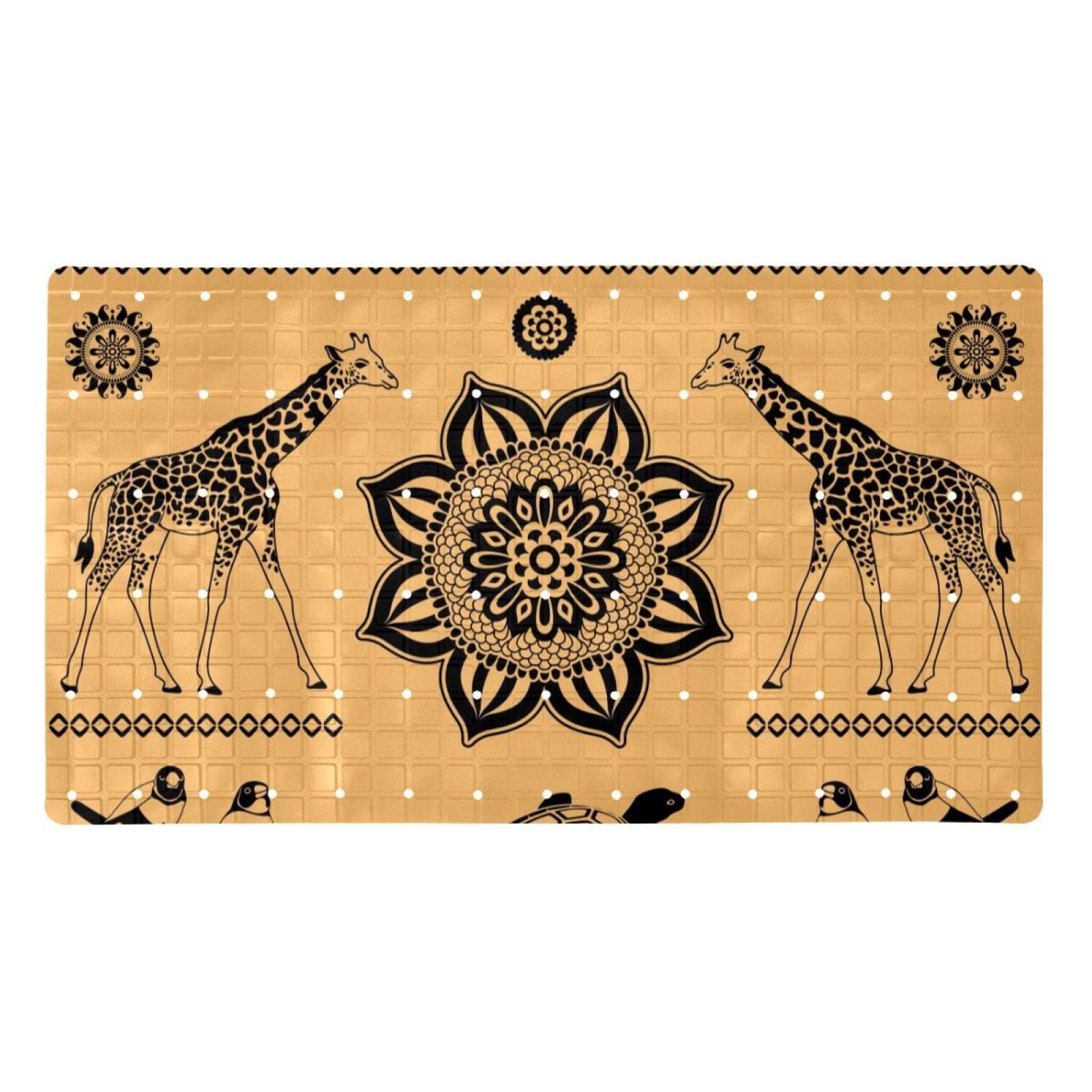 Tapis de bain antidérapant haut de gamme design flamants roses et girafes texture douce