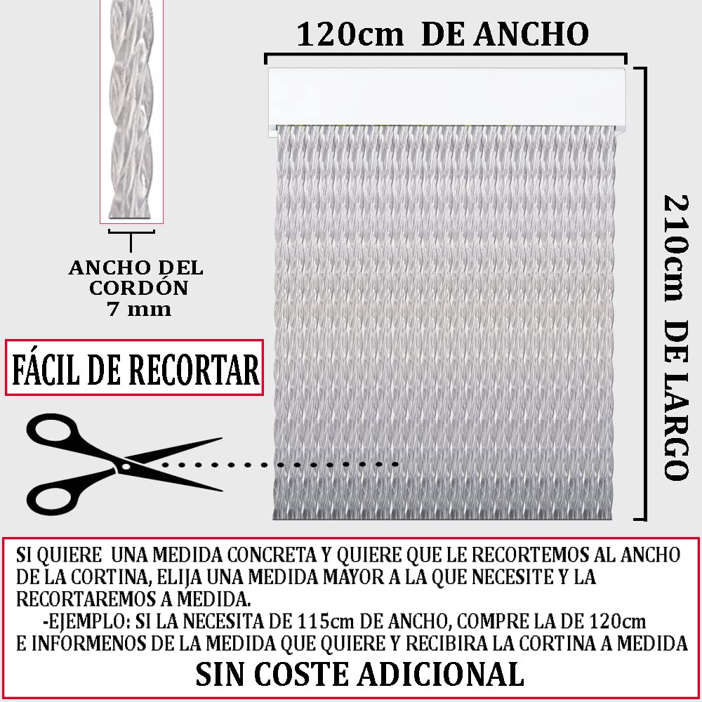 Rideaux d'extérieur faits de cordons, pour porte - Cordons en plastique PVC et barre en aluminium - Idéal pour terrasse et porche - Anti-mouches, transparent, 210 x 90