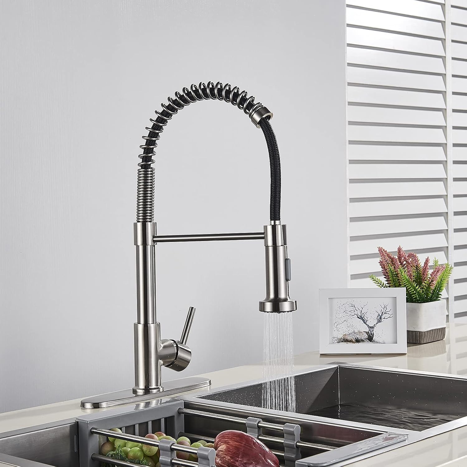 Promo 40% OFF Votamuta Commercial Style High Arc Pull Down Kitchen Sink Faucet Brushed Nickel Spring Faucet Single Handle with Deck Plate Creative Product Votamuta Commercial Style High Arc Pull Down Kitchen Sink Faucet Brushed Nickel Spring Faucet Single Handle with Deck Plate