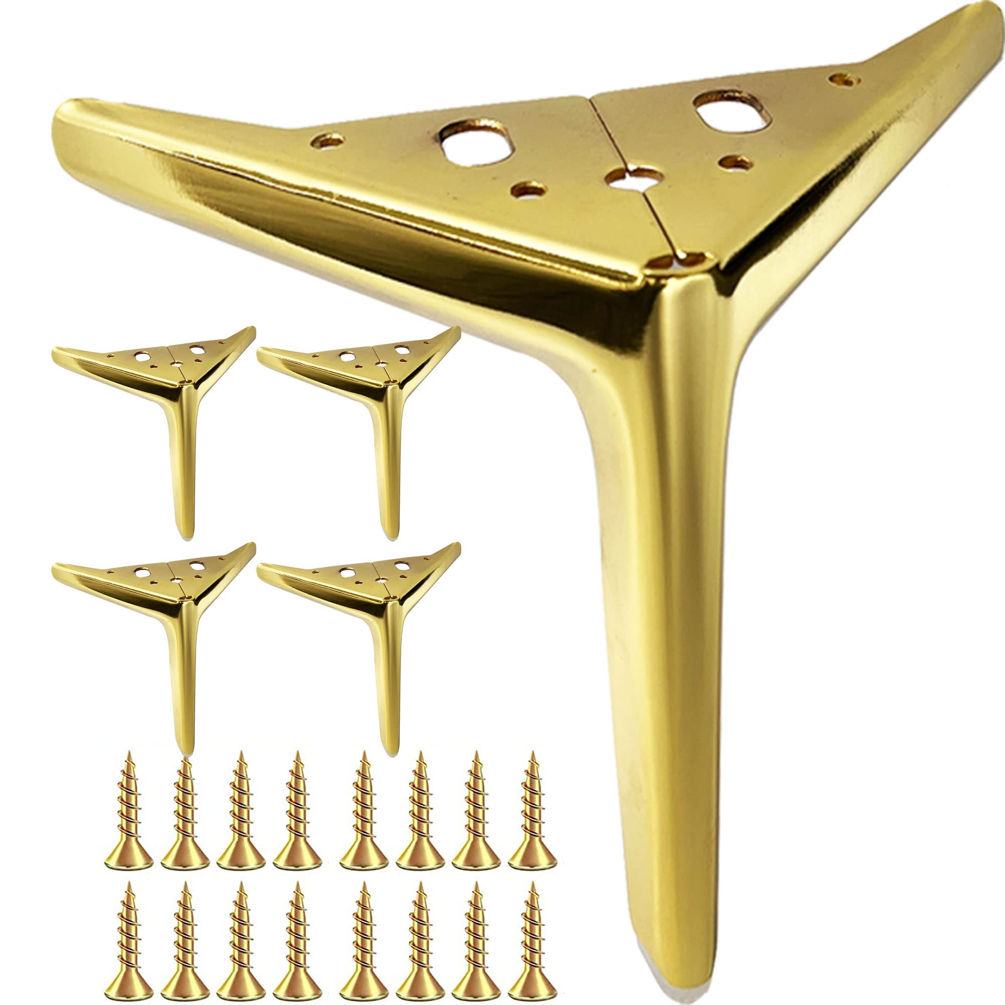 Gold Metal Furniture Legs 7 inch Set of 4, Modern Style Furniture Legs, DIY Replacement for TV Stand, Sofa, Chair, Cabinet Cupboard