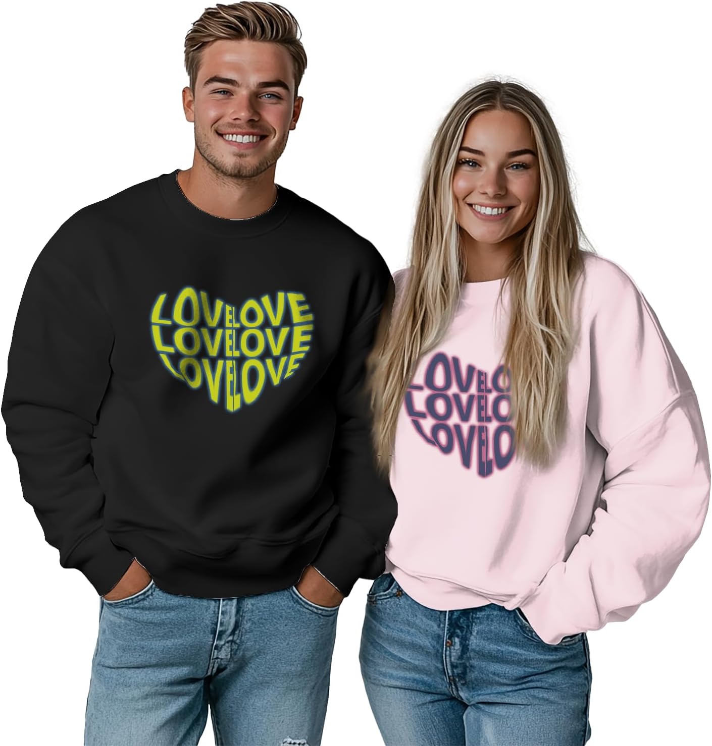 Couples Sweatshirt Unisex Crewneck Pullover Love Print Matching Hoodies 2025 Valentines Day Couple Gifts
