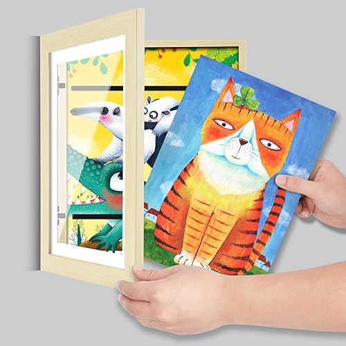 Miniatura 212 de [Paquete de 2] Marcos de arte para niños, marcos de arte para niños, de 8.5 x 11 pulgadas, con apertura frontal, intercambiables, marco de Crema