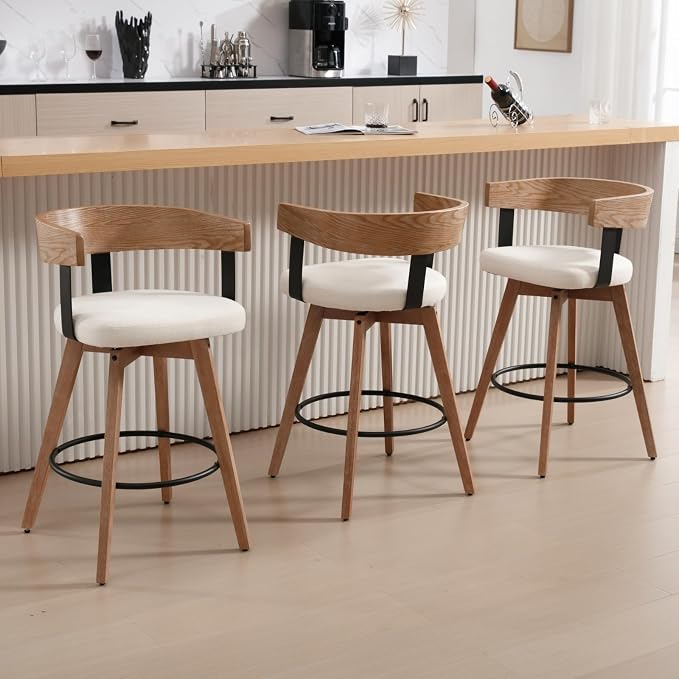 Set de 4 Butacos Modernos de Madera con Asiento Blanco miniatura 8