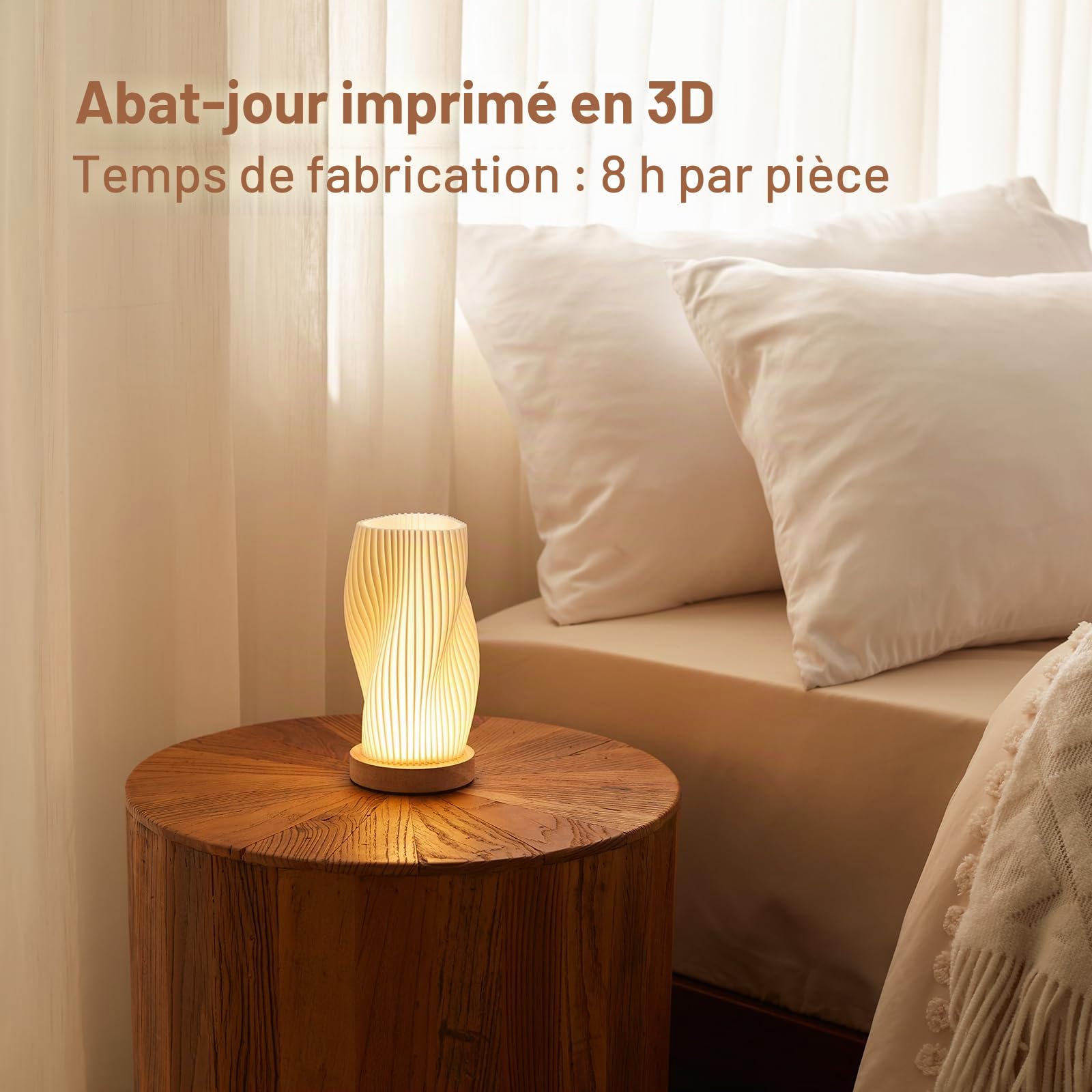 Lampe de chevet à contrôle par bouton pour chambre, lampe de table dimmable sur 12 niveaux avec abat-jour en PLA pour chambre à coucher, chambre d'enfants