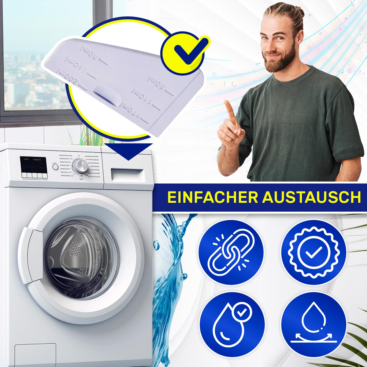 MONTERAL Dosierhilfe Flüssigwaschmittel C00285592 – Für Whirlpool, Indesit, Hotpoint, Bauknecht, Ariston, Ignis – 50–200 Ml Markierungen, Made In Italy, 10 Jahre Garantie MONTERAL Dosierhilfe C00285592 Waschmaschine