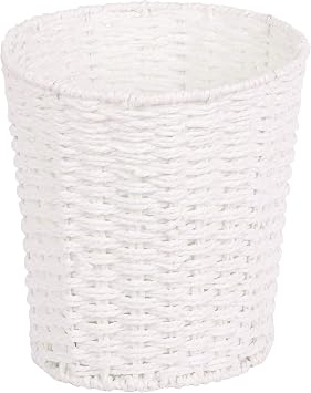 Zuvo Round Wicker Waste Basket Paper Bin - Wicker Trash Basket - Woven Trash Can Rubbish Basket for Bedroom, Bathroom, Offices or Home White