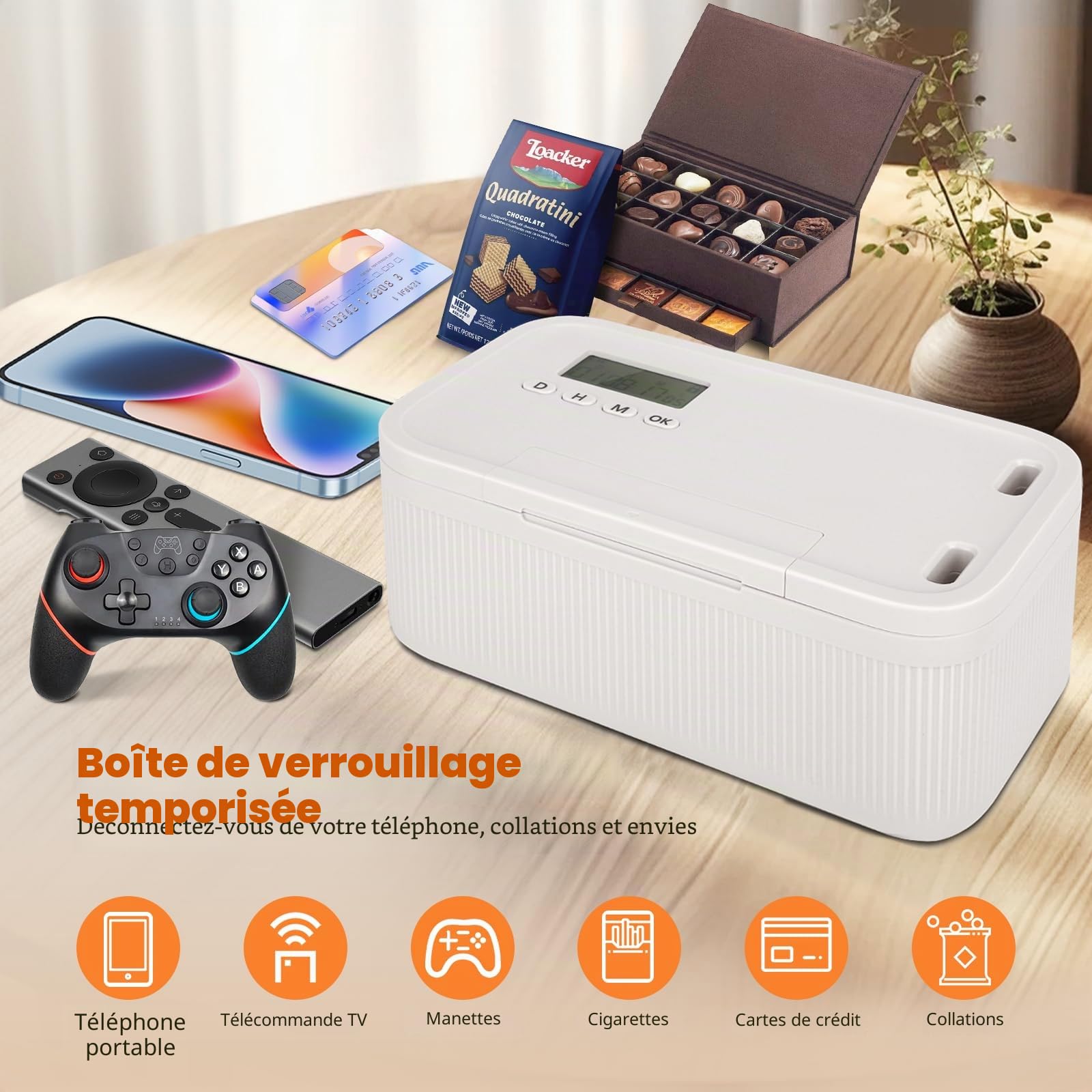 Coffre-Fort Sécurisé avec Minuterie, Boîte de Verrouillage de Téléphone avec Minuterie, Alcool ou Autres Tentations Indésirables, Prison pour Téléphone pour le Travail & les Enfants (Blanc)