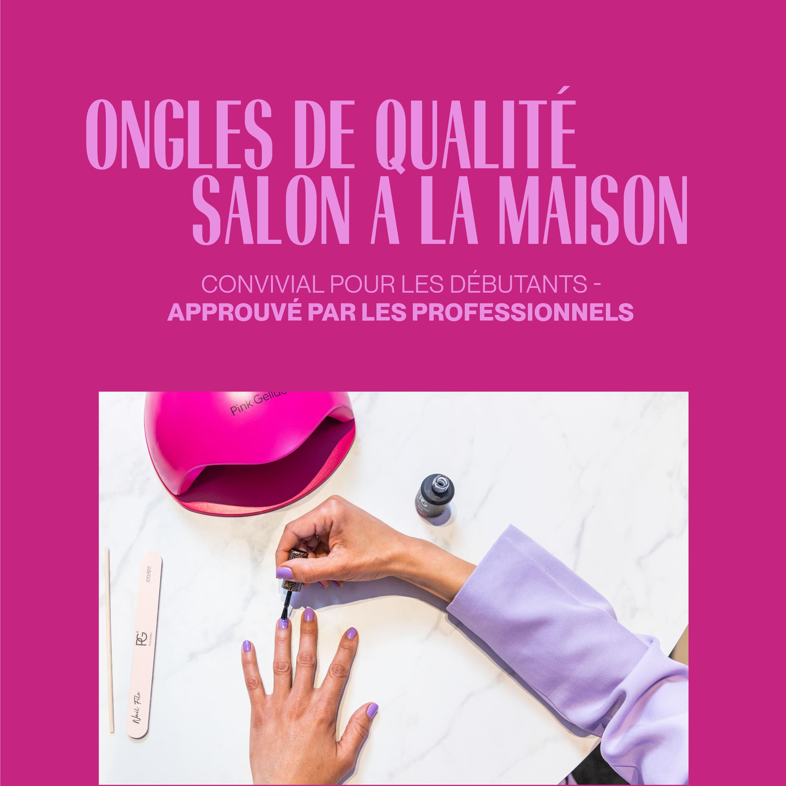 Pink Gellac Kit Vernis Semi Permanent avec Premium Lampe UV LED Rose