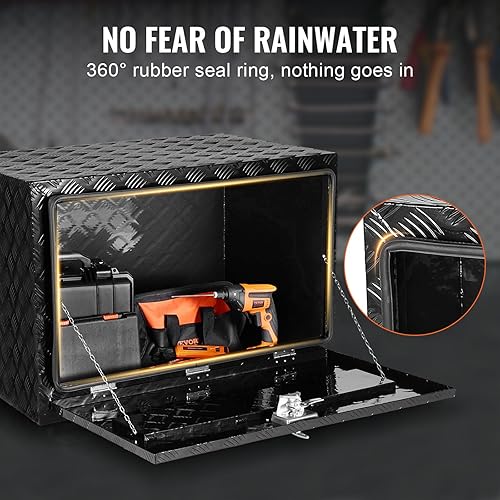 Miniatura 33 de VEVOR Underbody - Caja de almacenamiento para camioneta de 24 x 14 x 16 pulgadas, caja de herramientas de aluminio resistente con cerradura y Negro