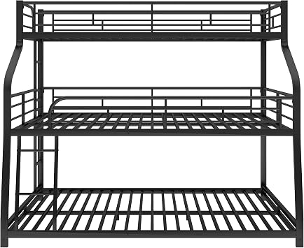 Bellemave Metal Triple Bunk Beds Twin XL/Full XL/Queen, Made of Heavy Duty Steel with Long and Short Ladder -Length Guardrails for Boys, Girls, Teens (Black)