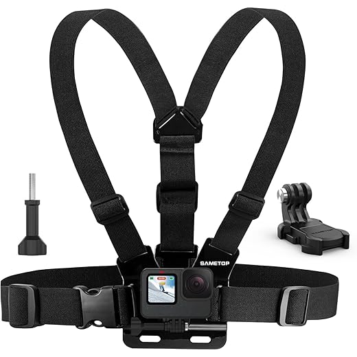Sametop Chest Mount Strap Harness Chesty Body Mount Compatible with GoPro Hero 12, 11, 10, 9, 8, 7, 6, 5, 4, Session, 3+, 3, 2, 1, Max, Hero (2018), AKASO, DJI Osmo Action Cameras