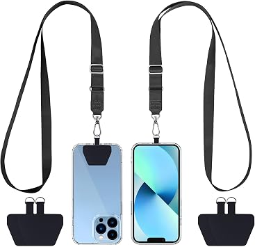 CACOE Phone Lanyard 2 Pcs Adjustable Neck Strap,4 Pcs Patches,Multifuctional Patch Polyester Phone Lanyards Compatible with Most SmartphonesBlack+Black