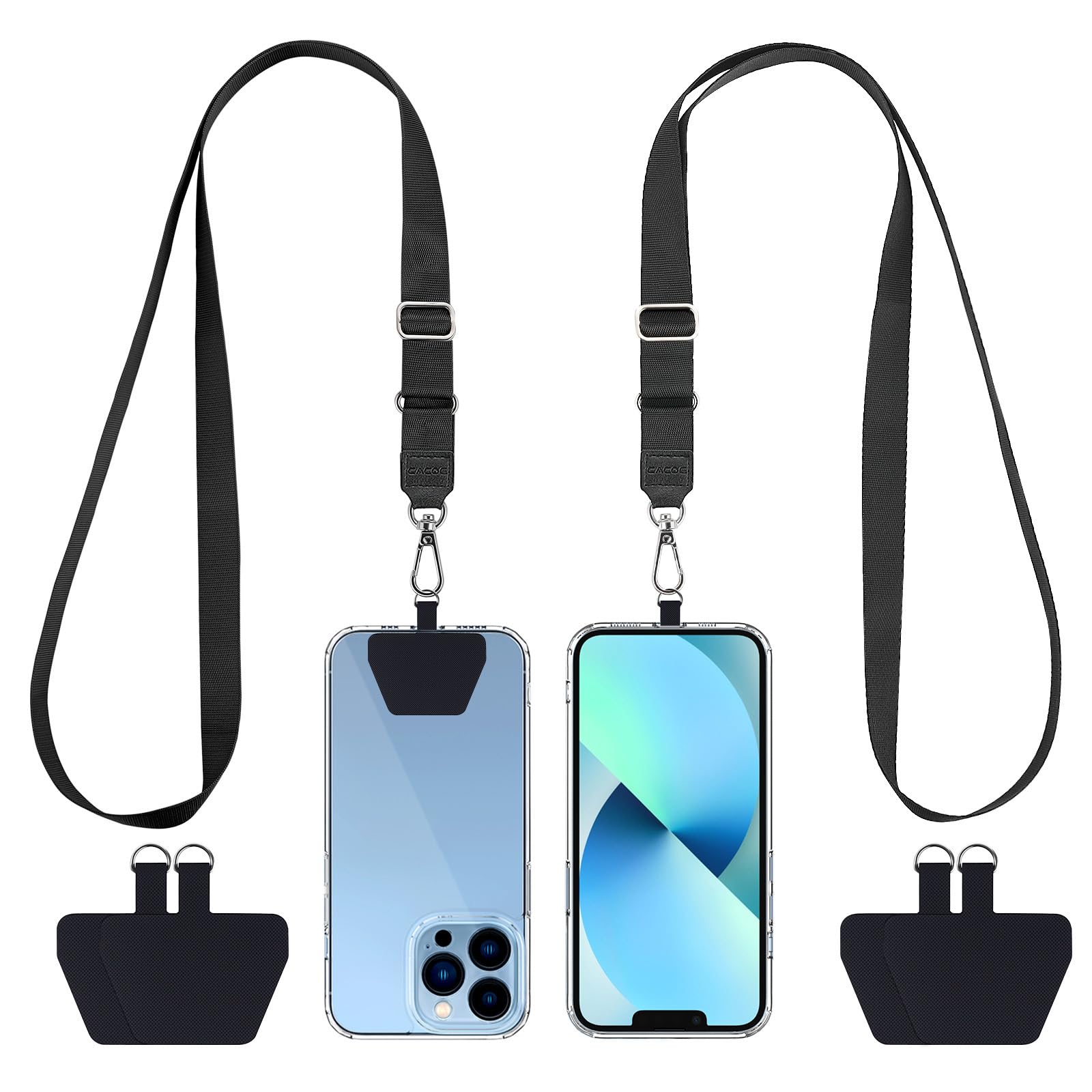 CACOE Phone Lanyard, Black+Black, 2 Pcs | 2 Adjustable Neck Strap,4 Patches,Multifuctiona…