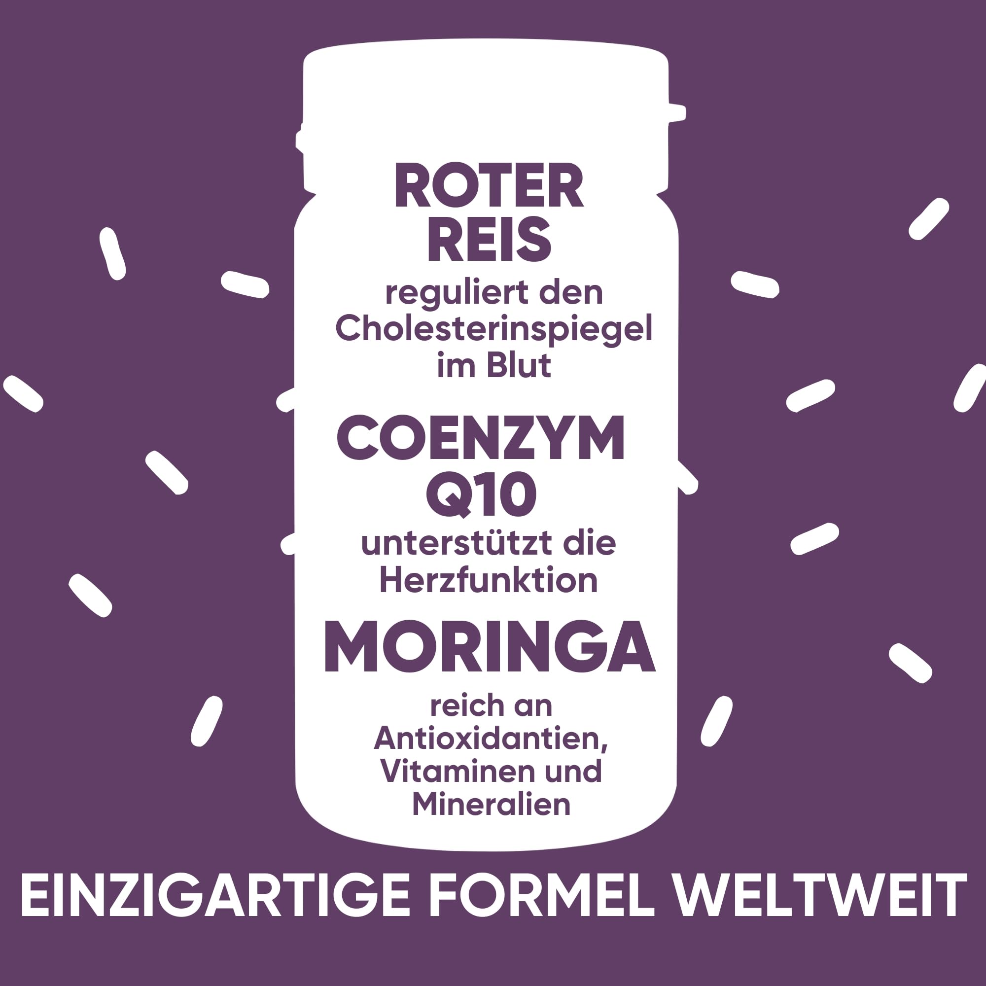 Cholesterin Senken Kapseln Komplex 5in1 - Roter Reis, Coenzym q10, Bockshornklee, Monacolin K & Bio Moringa - Für Gesunden Cholesterin & Triglyceride Spiegel - 60 Kapseln