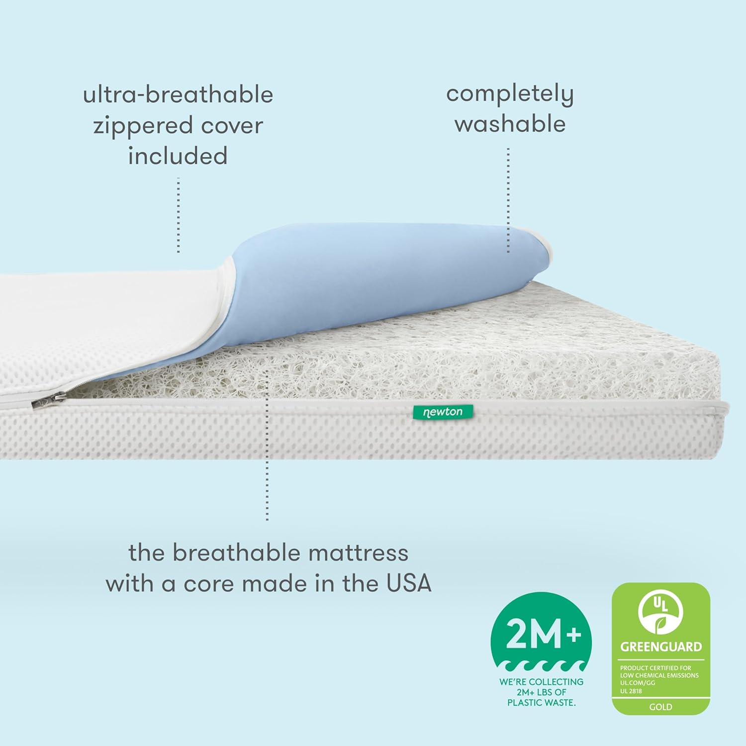 Newton Baby Essential Waterproof Crib Mattress and Toddler Bed - Ultra-Breathable Proven to Reduce Suffocation Risk, Washable Core & Cover, All-Stages, Deluxe 4" - Thick White