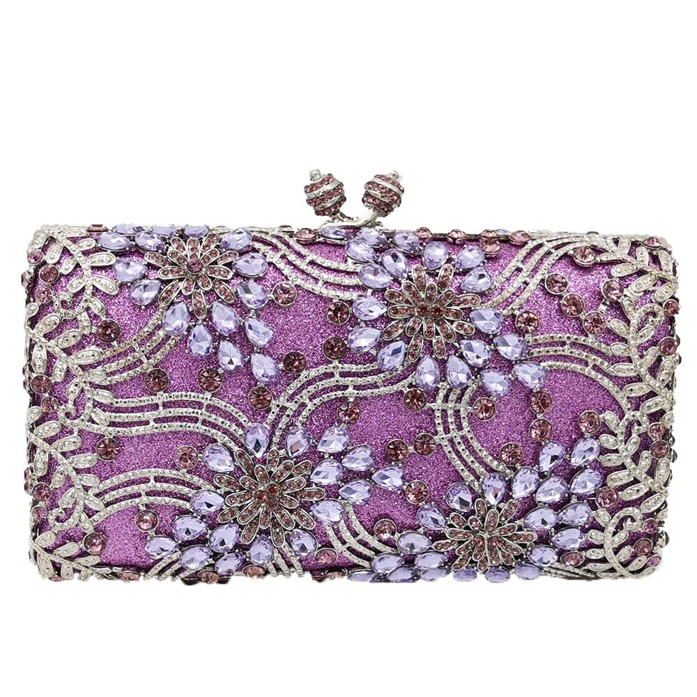 Boutique De FGG Flower Formal Crystal Clutch Purses for Women Evening Handbags Bridal Floral Rhinestones Clutch Bag,Mini